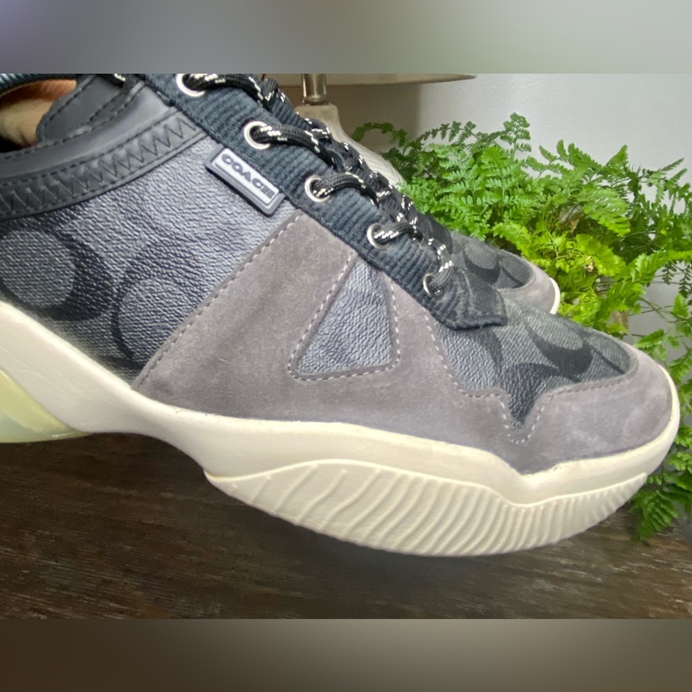 Coach Mens 12D Leather Citysole Runner Suede Designer Sneakers Shoes Black Gray - Picture 3 of 12